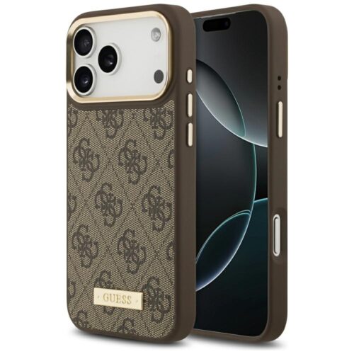 Guess 4G Logo Plate MagSafe tok iPhone 17 Pro Max-hoz barna barna
