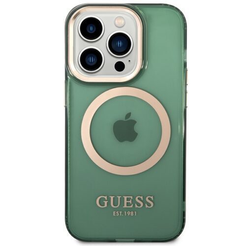 Guess GUHMP14LHTCMA iPhone 14 Pro 6.1" zöld/khaki keménytok arany kontúrú MagSafe áttetsző tok - Image 2