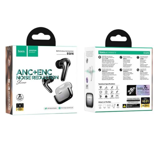 Hoco EQ16 bluetooth vezeték nélküli fülhallgató TWS ANC+ENC - fekete - Image 2