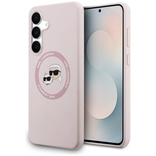 Karl Lagerfeld szilikon Karl&Choupette fejek MagSafe tok Samsung Galaxy S25 FE rózsaszínhez