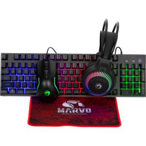 MARVO Loot 40 billentyűzet+egér+egérpad+fejhallgató combo - Fekete - UK /Membrán/