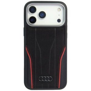 Audi R8 tok valódi bőr MagSafe iPhone 17 Pro Max készülékhez fekete-piros