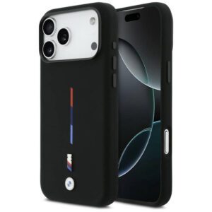 BMW M szilícium Tricolor Line MagSafe tok iPhone 17 Pro Max-hoz Fekete