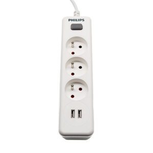 Elosztó Philips hosszabbítókábel 3 aljzat + 2 USB 2m 10A - fehér