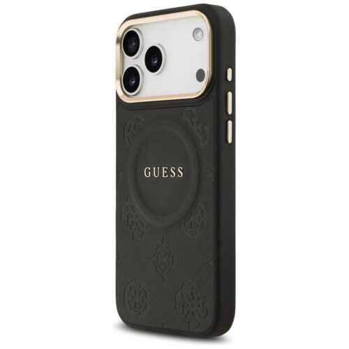 GUESS tok az IPHONE 17 Pro Max-hoz kompatibilis a MagSafe GUHMP17XPSAMSECK (PU W/ Peony Hot Stamp) fekete