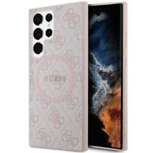 Guess GUHMS24LG4GFRP S24 Ultra S928 rózsaszín keménytok 4G Collection bőr fém logó MagSafe