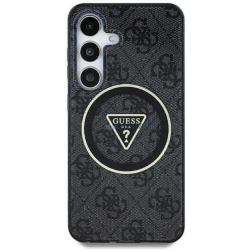 Guess GUHMS25LHG4PRTGK IML Metal Glitter 4G Circle Triangle MagSafe-kompatibilis tok Samsung Galaxy S25 Ultra - fekete