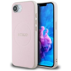 Guess HC MagSafe PU texturált aranygyűrűs tok iPhone 16e