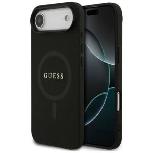 Guess Saffiano klasszikus logós MagSafe tok iPhone Airhez Fekete