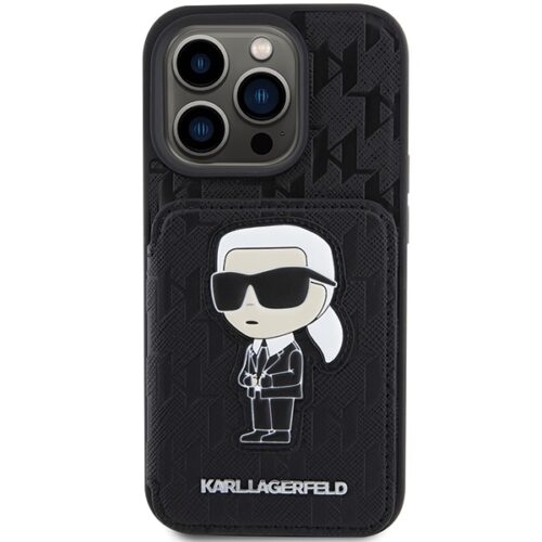 Karl Lagerfeld KLHCP15XSAKKNSCK iPhone 15 Pro Max 6.7" fekete keménytok Saffiano kártyatartóvalek és állvány monogram ikonikus Patch - Image 2