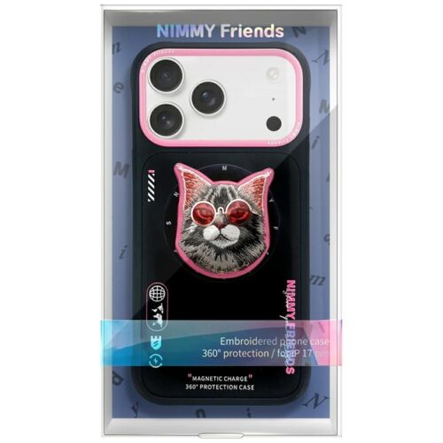 NIMMY tok SZEMÜVEG COOL CAT kompatibilis MagSafe az IPHONE 17 Pro Max fekete rózsaszínhez