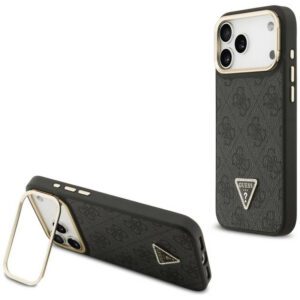Tojás Guess 4G PU háromszög logó & állvány kamera Magsafe iPhone 17 Pro Max-hoz fekete