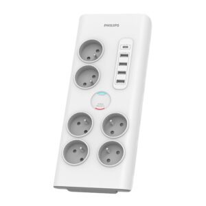 Túlfeszültség elleni elosztó Philips hosszabbító kábel 6 aljzat + 6xUSB-A + 1xUSB-C 2m 16A - fehér