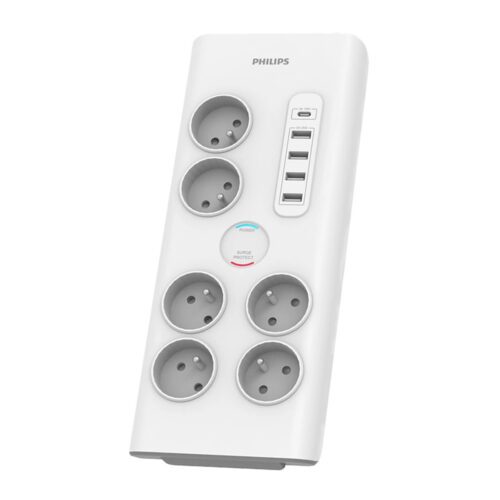 Túlfeszültség elleni elosztó Philips hosszabbító kábel 6 aljzat + 6xUSB-A + 1xUSB-C 2m 16A - fehér