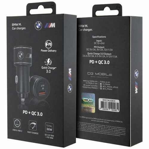 BMW autós töltő BMCCMUSBCK PD-QC 3.0 20W Fast Charge fekete M kiadás - Image 2