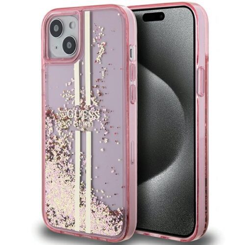 Guess GUHCP15MLFCSEGP iPhone 15 Plus 6.7" rózsaszín keménytok Liquid Glitter Gold Stripes