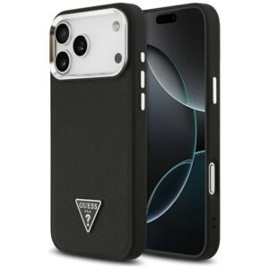 Guess szemcsés háromszög logó MagSafe tok iPhone 17 Pro Max-hoz fekete