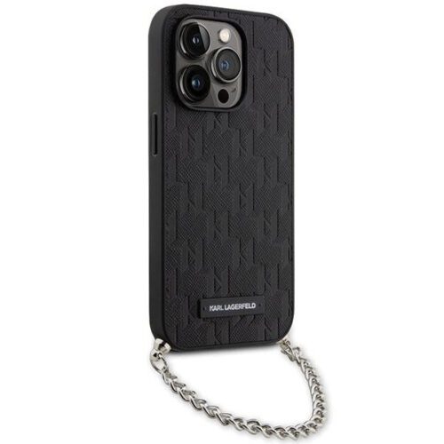 Karl Lagerfeld KLHCP14XSACKLKLHPK iPhone 14 Pro Max 6.7" fekete keménytok Saffiano monogramos lánccal - Image 2