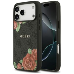 tok Guess 4G Flowers Print MagSafe tok iPhone 17 Pro-hoz fekete