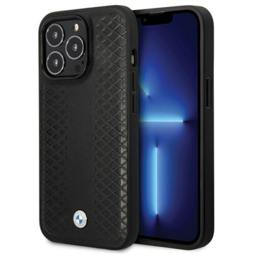 BMW BMHCP14L22RFGK iPhone 14 Pro 6.1" fekete bőr gyémánt mintás tok