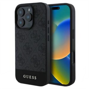 GUESS 4G STRIPE műanyag telefonvédő (textil hátlap) SZÜRKE Apple iPhone 16 Pro Max