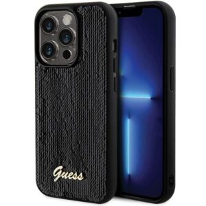 Guess GUHCP13LPSFDGSK iPhone 13 Pro / 13 6.1" fekete keménytok Sequin Script Metal