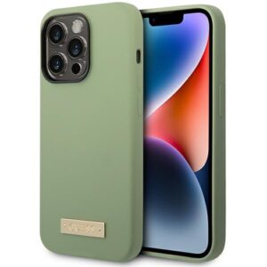 Guess GUHMP14XSBPLA iPhone 14 Pro Max 6.7" zöld/khaki keménytok Szilikon logós lemez MagSafe