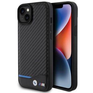 BMW BMHCP15M22NBCK iPhone 15 Plus 6.7" fekete bőr Carbon tok