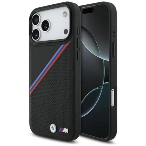 BMW M tricolor fém logó MagSafe tok iPhone 17 Pro Max fekete