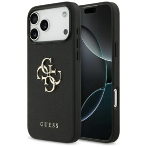 Guess szemcsés Big 4G & Classic Logo tok iPhone 17 Pro Max készülékhez fekete