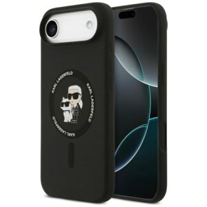 Karl Lagerfeld szilikon Karl&Choupette gyűrű MagSafe tok iPhone Airhez Fekete