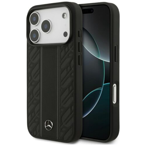 tok Mercedes Leather Laurel Leaves Stripes MagSafe tok iPhone 17 Pro fekete