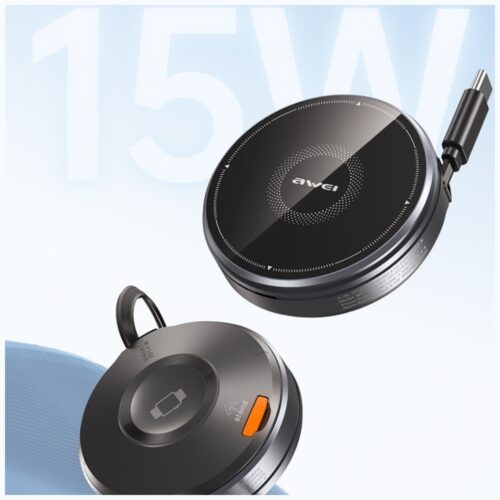 Indukciós töltő 3 1-ben AWEI W27 15W USB-C kábellel Gyors töltés fekete - Image 2