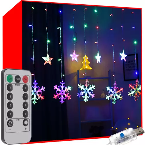 138 LED USB többszínű fényfüggöny hópehely