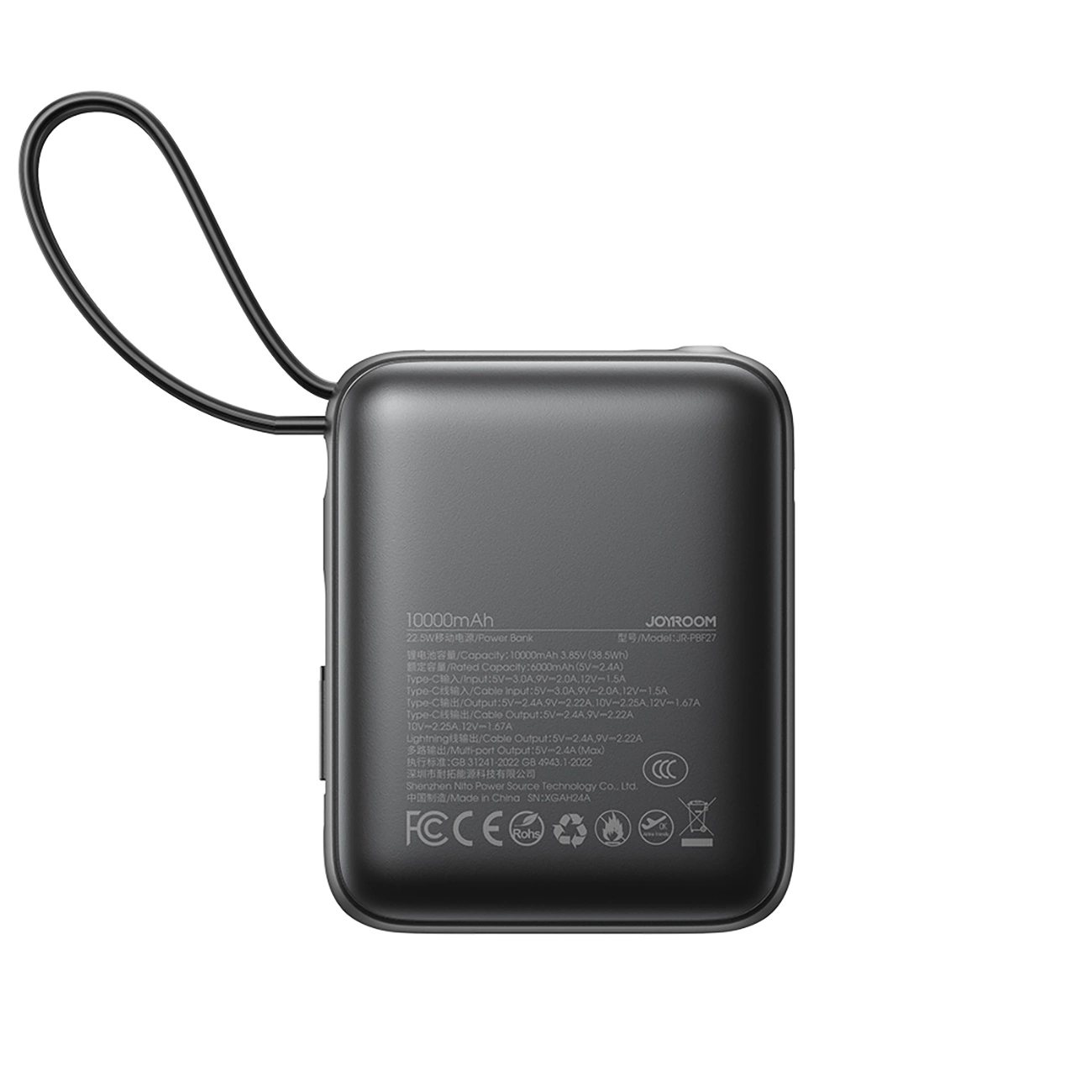 Joyroom JR-PBF27 10000mAh 22.5W Powerbank beépített USB-C és Lightning kábelekkel - fekete - Image 2