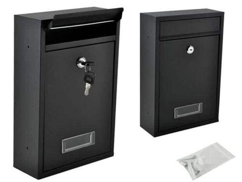 Biztonsági záras fém postaláda 2 kulccsal – fekete (WNDR6237)