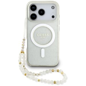 Guess IML Glitter Pearl Strap MagSafe tok iPhone 17 Pro átlátszó