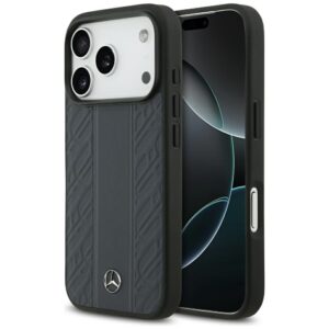 tok Mercedes Leather Laurel Leaves Stripes MagSafe tok iPhone 17 Pro kék